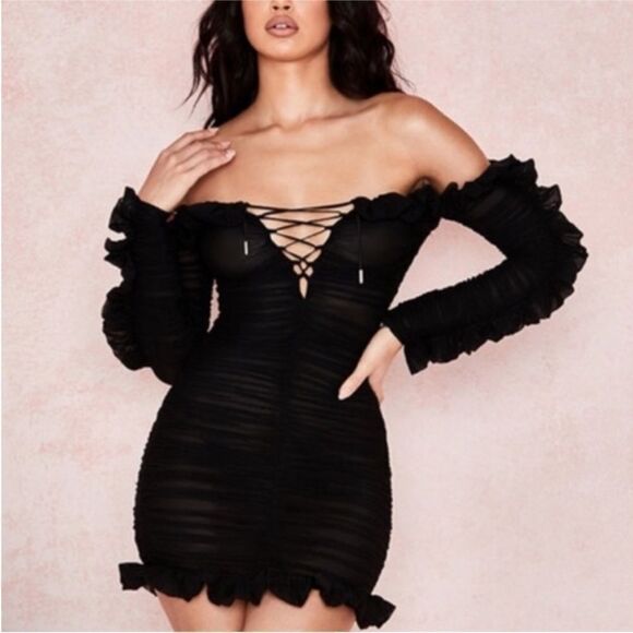 HOUSE OF CB Tatyana mini dress in black ruffle - Picture 9 of 15